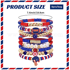 Ensemble de 8 bracelet extensible en pâte polymère (1 sachets) avec perles heishi et ccb en plastique&nbsp;BJEW-PA0001-12A