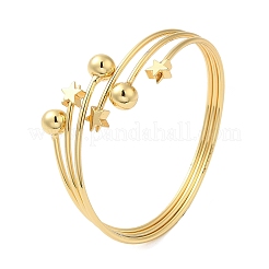 Étoile en laiton plaqué en rack avec bracelet manchette boule ronde pour femmes&nbsp;BJEW-M298-12G