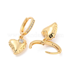 Orecchini pendenti da donna a forma di cuore in ottone con micro pavé di zirconi trasparenti&nbsp;AJEW-U003-03G