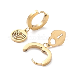 3 par de aretes asimétricos de trébol y candado y llave y triángulo y redondos planos de 3 estilos&nbsp;EJEW-B020-01G