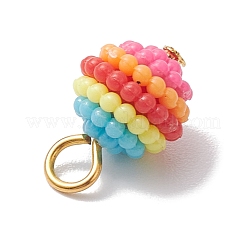 Breloques rondes en résine de couleur arc-en-ciel avec boucles en fer doré&nbsp;PALLOY-JF02773