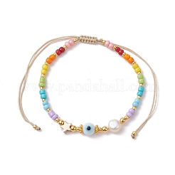 Braccialetto con perline intrecciate in ottone e semi di vetro colorato&nbsp;BJEW-JB10138