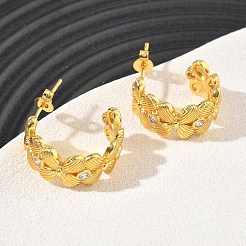 Aretes de latón con micro pavé de circonio cúbico para mujer&nbsp;KK-CBA760A-08G