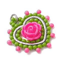 Cœur en perles de verre avec pendentifs en forme de rose&nbsp;PALLOY-MZ01030-04