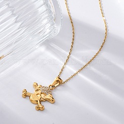 Collares colgantes de calavera con rhinestone de cristal de acero inoxidable 304&nbsp;NJEW-Z057-03B-G