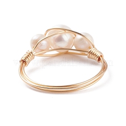 Anelli di perline intrecciati con perle d'acqua dolce naturali avvolte in filo di rame per le donne&nbsp;RJEW-JR00434