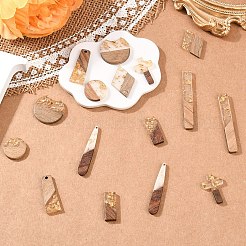 16pcs 8 Farben transparente Harz- und Walnussholzanhänger&nbsp;RESI-YW0006-23