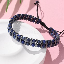 Bracciali regolabili con perline intrecciate in lapislazzuli naturali ed ematite sintetica&nbsp;BJEW-H626-01-07