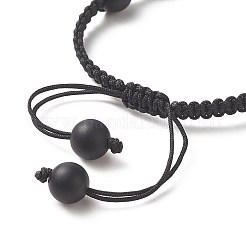 Bracciale con perline intrecciate rotonde in agata nera tinta e riscaldata&nbsp;BJEW-JB09184