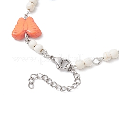 Braccialetti a maglie con perline sintetiche turchesi a farfalla per donna&nbsp;BJEW-JB12118