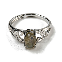 Anneaux réglables en labradorite naturelle ovale&nbsp;RJEW-Q818-01P-08B