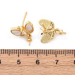 Orecchini a bottone in ottone con micro pavé di zirconi cubici a conchiglia&nbsp;KK-D363-01C-G