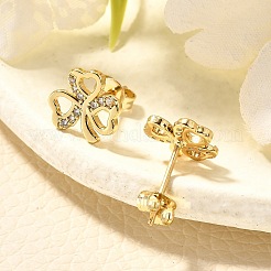 Pendientes con forma de trébol de latón con micropavé de circonitas cúbicas transparentes&nbsp;EJEW-C126-02G