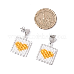 Pendientes colgantes de corazón con cuentas de vidrio cuadradas hechos a mano&nbsp;EJEW-MZ00559-04