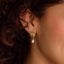Boucles d'oreilles pendantes en acier inoxydable 304 serties d'un seul zircon cubique pavé&nbsp;SA-CBAABBA-17G