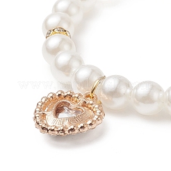 Bracelet extensible perlé rond en perles acryliques avec breloques coeur en alliage strass pour femme&nbsp;BJEW-JB09232