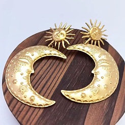 Orecchini pendenti a forma di luna in acciaio inossidabile 304&nbsp;EJEW-L279-01G