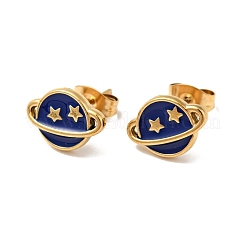 Boucles d'oreilles à tige en forme de planète avec étoile en émail plaqué ionique (IP) avec épingles en acier inoxydable chirurgical 316&nbsp;EJEW-A081-06G