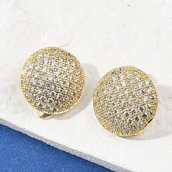 Pendientes de clip de latón semicircular con micro pavé de circonitas cúbicas transparentes&nbsp;EJEW-M082-14G