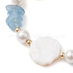 Braccialetto con perline di acquamarina naturale e perle di conchiglia&nbsp;BJEW-TA00461