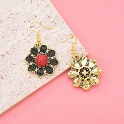 Ensembles collier et boucles d'oreilles pendantes en turquoise synthétique à fleurs&nbsp;FS-WGE93E4-01
