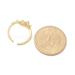 Anelli polsino a spina di pesce con cuore in zirconia cubica trasparente&nbsp;RJEW-G337-04G