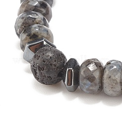 Ensemble de 2 bracelets extensibles en bois naturel et pierres précieuses&nbsp;BJEW-JB07995