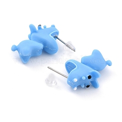 Simpatici orecchini a bottone in resina di ippopotamo&nbsp;EJEW-K089-04P