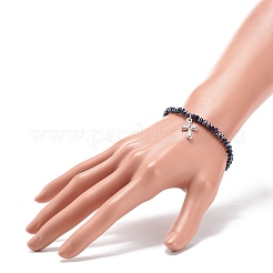 Bracelet extensible en perles rondes en verre avec breloque croix en alliage pour femme&nbsp;BJEW-JB08509