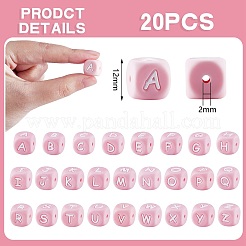20 Stück Rosa Würfel Buchstaben Silikonperlen 12x12x12 mm Quadratische Würfel Alphabetperlen mit 2 mm Lochabstandshalter Lose Buchstabenperlen für Armband-Halsketten-Schmuckherstellung&nbsp;JX435I