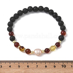Pulseras elásticas con cuentas de roca de lava natural&nbsp;BJEW-JB13722