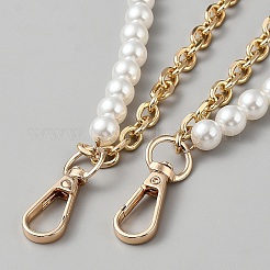 Chaîne de sac à 2 brin en perles d'imitation blanches rondes et en alliage&nbsp;AJEW-WH20141-38G