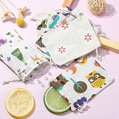 10 Stück 5 Stile bedruckte Polycotton-Verpackungsbeutel (Polyester-Baumwolle) mit Kordelzug&nbsp;ABAG-YW0001-05