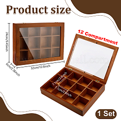 Caja de almacenamiento de madera de 12 compartimento con tapa transparente&nbsp;AJEW-WH0643-012