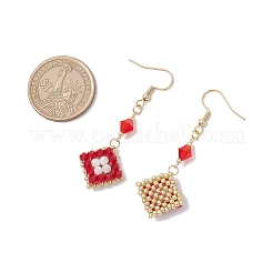 Pendientes colgantes de rombo con cuentas de vidrio de acero inoxidable 304 hechos a mano&nbsp;EJEW-MZ00517
