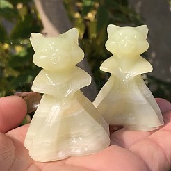 Figurines de chat sculptées en jade afghan naturel&nbsp;PW-WG9BFEC-01