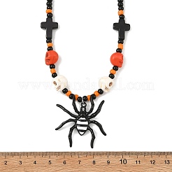 Collane con ciondolo a ragno in lega smaltata per Halloween&nbsp;NJEW-TA00278