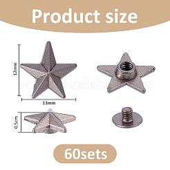 60 sachet de rivets convexes en alliage de zinc en forme d'étoile&nbsp;FIND-FH0018-30AS