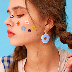6 par de pendientes de aro colgantes con flores acrílicas de 6 colores&nbsp;EJEW-AN0003-47