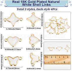 12 pieza de 3 estilos de eslabones de concha blanca natural&nbsp;KK-BBC0018-17
