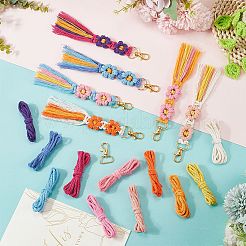 Kit fai da te per realizzare portachiavi a forma di fiore in cotone intrecciato fatto a mano&nbsp;DIY-SC0028-13C