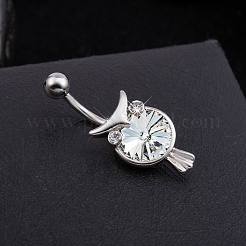 Piercing schmuck echt messing platiniert zirkonia eule nabelring nabelring bauchringe&nbsp;AJEW-EE0001-33A