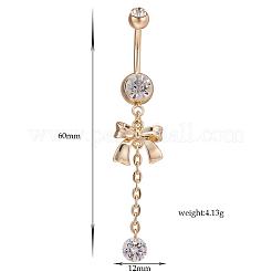 Piercingschmuck echt 18k vergoldet Messing Strass Bowknot Nabel Ring Piercing Bauchnabel&nbsp;AJEW-EE0001-67