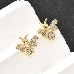 Pendientes de botón con micropavé de latón y circonitas cúbicas transparentes con forma de abeja&nbsp;EJEW-A135-08G