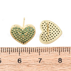 Micro latón corazón allanan aretes de óxido de circonio cúbico&nbsp;EJEW-H178-01G-03