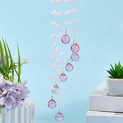 Atrapasueños colgantes con borlas de cuentas de vidrio redondas de flores para decoración de ventanas&nbsp;HJEW-WH20020-007B