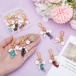 10 pièce 10 styles de puces de pierres précieuses naturelles et synthétiques et de pendentifs ronds plats avec décorations en alliage émaillé numéro 0~9&nbsp;HJEW-GO00102