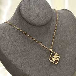 Collane con ciondolo in ottone e zirconi cubici trasparenti per donna&nbsp;NJEW-R018-02G-02