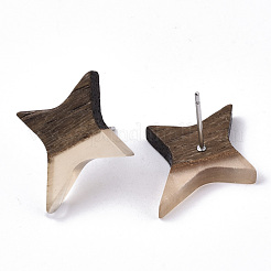 (venta de fábrica de fiestas de joyería) aretes de resina transparente y madera de nogal&nbsp;EJEW-N017-004A-E01