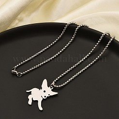 Collar con colgante de perro cachorro cortado con láser de acero inoxidable 201 para mujeres y hombres&nbsp;NJEW-Q004-01P